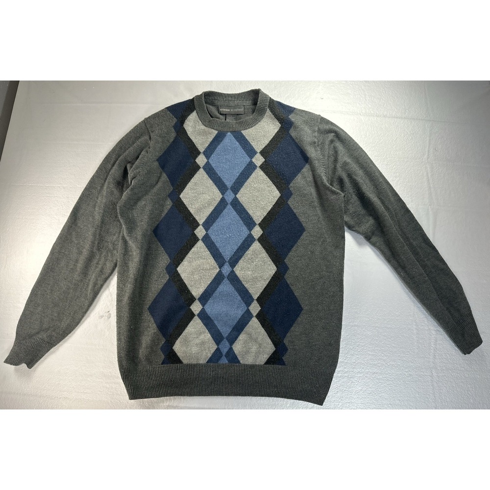 Tricots St. Raphael‎ Sweater Mens Small Gray Argyle LS Lightweight Crew Neck